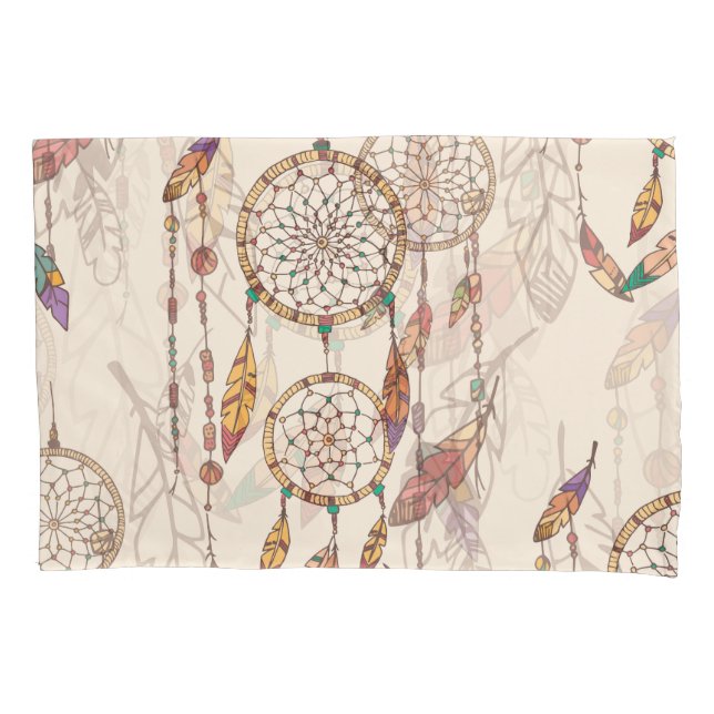 Bohemian Dream Catcher Seamless Hand-Drawn Pillowcase (Front)