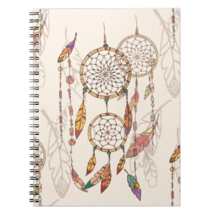 Bohemian dream catcher with beads and feathers, se notebook