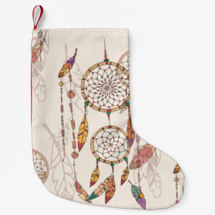 Bohemian dream catcher with beads and feathers, se small christmas stocking