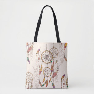 Bohemian dream catcher with beads and feathers, se tote bag