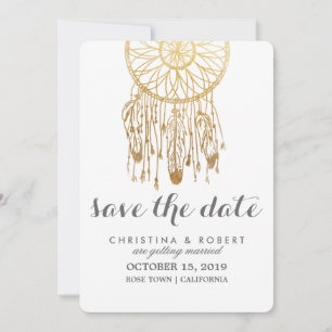 Bohemian Dreamcatcher Faux Gold Foil Save The Date