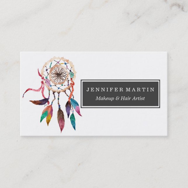 Bohemian Dreamcatcher in Vibrant Watercolor Paint Business Card (Front)