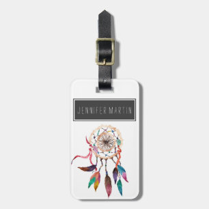 Bohemian Dreamcatcher in Vibrant Watercolor Paint Luggage Tag