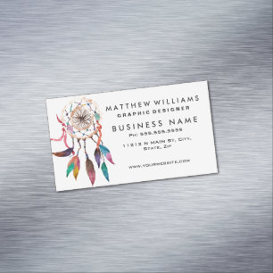 Bohemian Dreamcatcher in Vibrant Watercolor Paint Magnetic Business Card