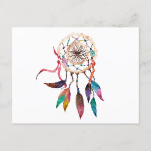 Bohemian Dreamcatcher in Vibrant Watercolor Paint Postcard