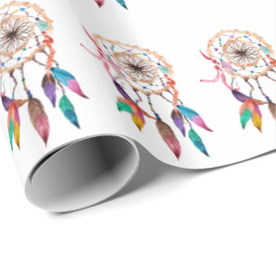 Bohemian Dreamcatcher in Vibrant Watercolor Paint Wrapping Paper