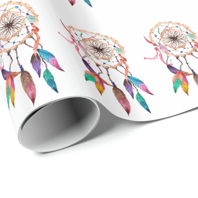 Bohemian Dreamcatcher in Vibrant Watercolor Paint Wrapping Paper (Roll Corner)