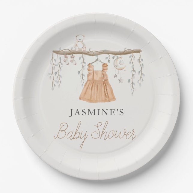 Bohemian Dress Boho Clothes Girl Baby Shower Paper Plate (Front)