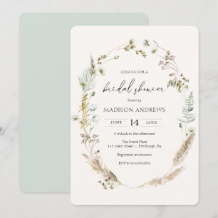 Bohemian Dried Bouquet Blue Bridal Shower Invitation