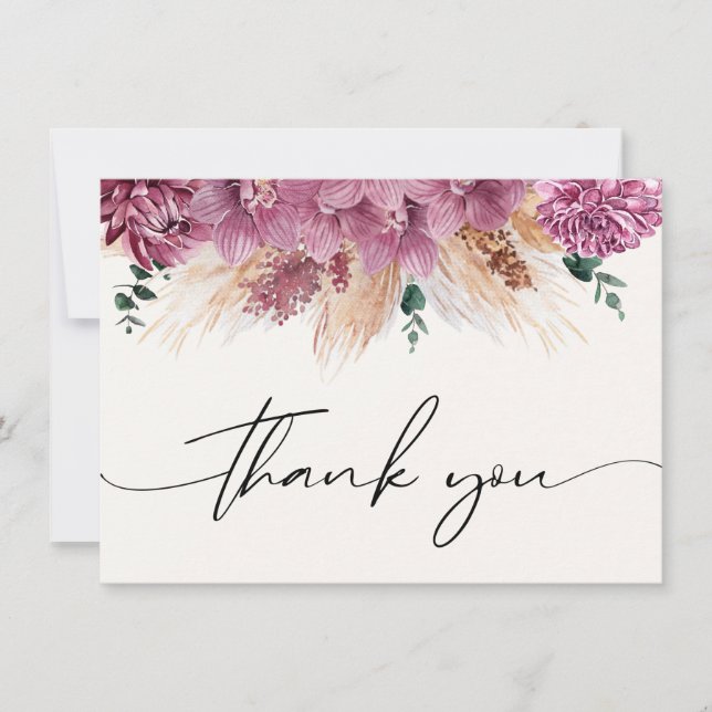 Bohemian Dried Bouquet Pampas Grass Thank You  Card (Front)