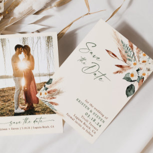 Bohemian Dried Floral Greenery Save The Date Invitation