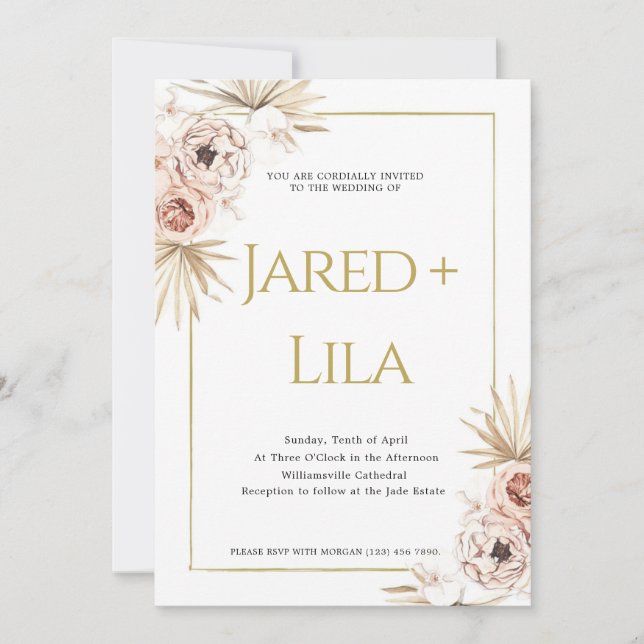 Bohemian Dried Flowers Wedding Invitation (Front)