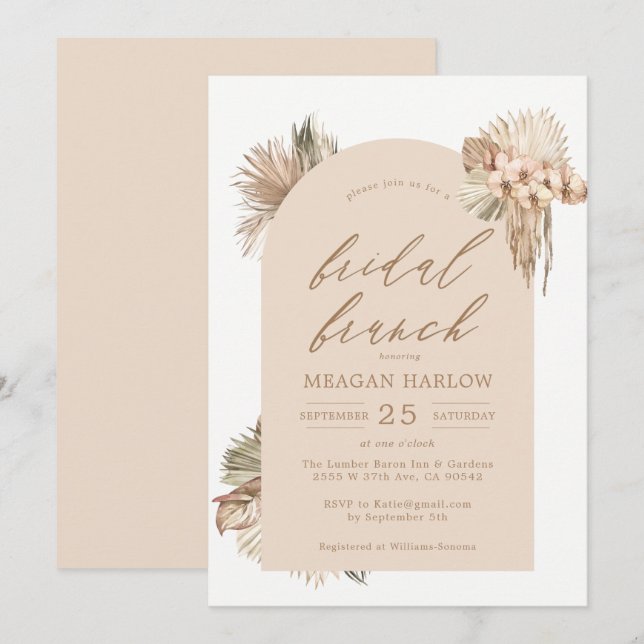 Bohemian Dried Palm Leaves Bridal Brunch Invitation (Front/Back)