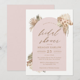 Bohemian Dried Palm Leaves Pink Bridal Shower Invitation