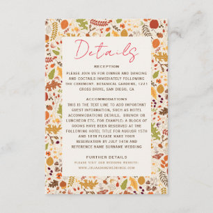 Bohemian Dried Rustic Floral Autumn Falls Wedding Enclosure Card