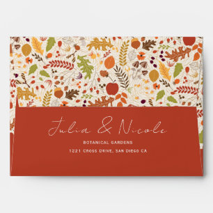 Bohemian Dried Rustic Floral Autumn Falls Wedding Envelope