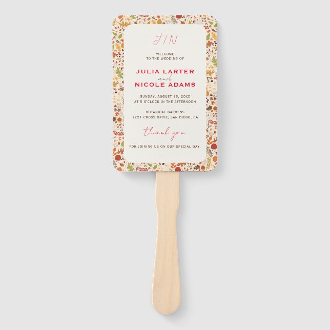 Bohemian Dried Rustic Floral Autumn Falls Wedding Hand Fan (Front)