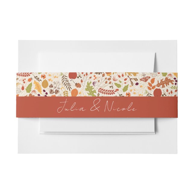 Bohemian Dried Rustic Floral Autumn Falls Wedding Invitation Belly Band (Front Example)