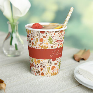 Bohemian Dried Rustic Floral Autumn Falls Wedding Paper Cups