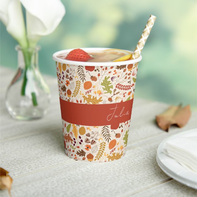 Bohemian Dried Rustic Floral Autumn Falls Wedding Paper Cups (Insitu)