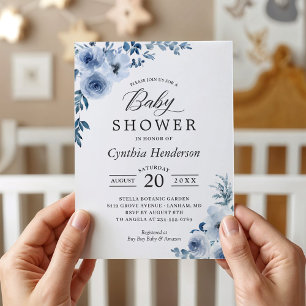 Bohemian Dusty Blue Floral Baby Shower Invitation