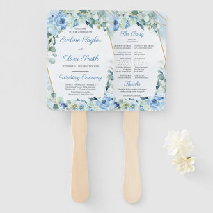 Bohemian Dusty Blue Floral Gold Frame Program Hand Fan