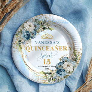 Bohemian Dusty Blue Floral Gold Quince Plates