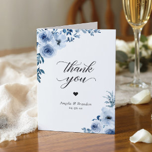 Bohemian Dusty Blue Floral Trendy Stylish Thank You Card
