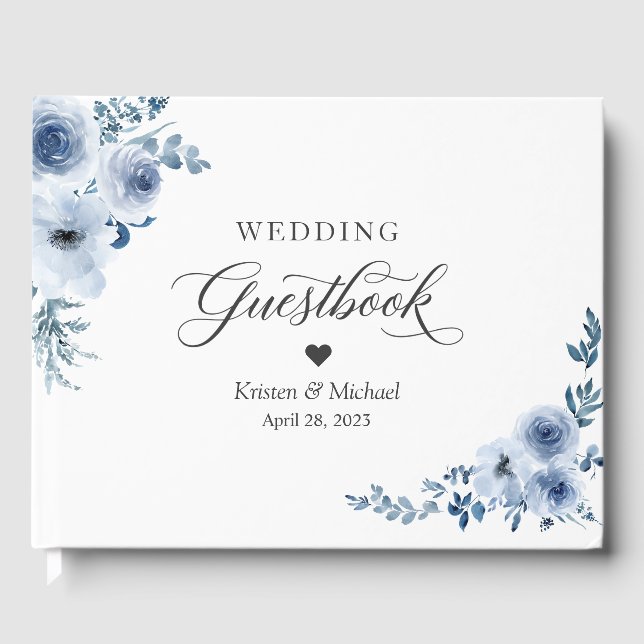Bohemian Dusty Blue Floral Wedding Guest Book (Front)