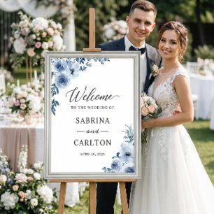 Bohemian Dusty Blue Floral Wedding Sign