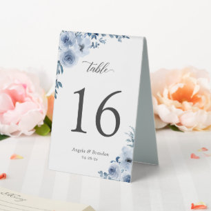 Bohemian Dusty Blue Floral Wedding Table Number