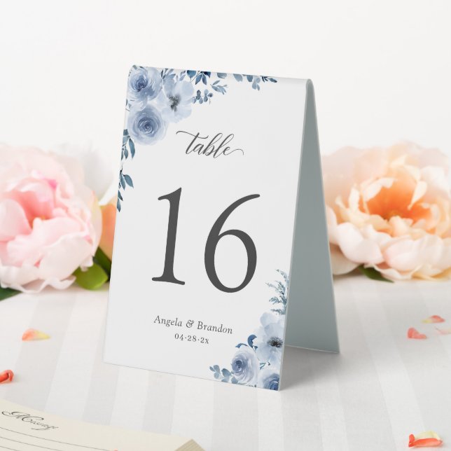 Bohemian Dusty Blue Floral Wedding Table Number (In SItu (Wedding))