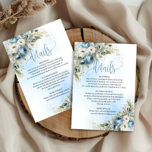 Bohemian Dusty Blue Flowers Gold Wedding Details RSVP Card