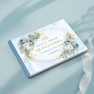 Bohemian Dusty Blue Gold Floral Eucalyptus Sign In Guest Book