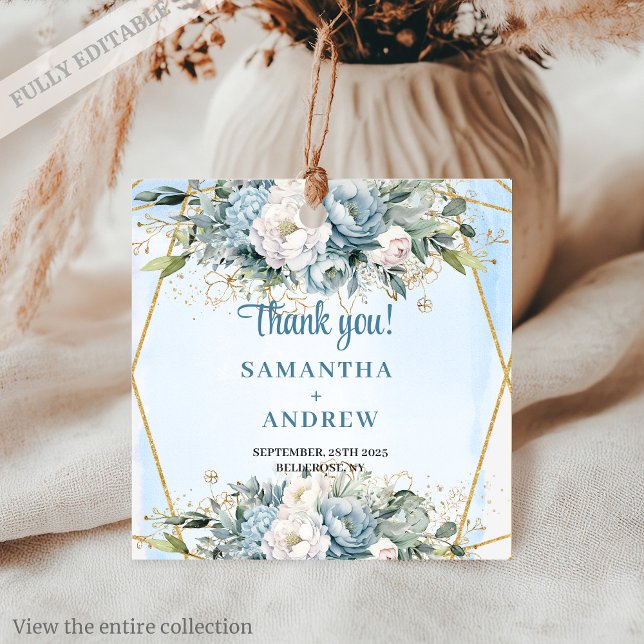 Bohemian Dusty Blue Gold Frame Wedding Favour Tag (Bohemian Dusty Blue Gold Frame Wedding Favor Tag

)