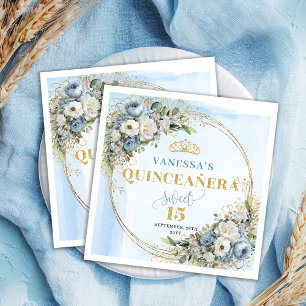 Bohemian Dusty Blue Greenery Gold Glitter Quince Napkin