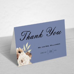 Bohemian Dusty Blue Natural Wildflowers Wedding Thank You Card
