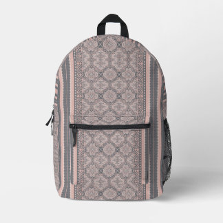 Bohemian Dusty Pink and Charcoal Gray Lace Damask  Printed Backpack