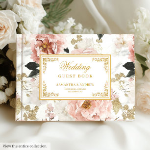 Bohemian Dusty Pink Gold Watercolor Guest Book