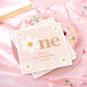 Bohemian Dusty Pink One Daisy 1st Birthday Napkin