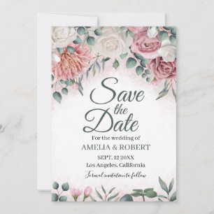 Bohemian Dusty Rose Floral Save The Date