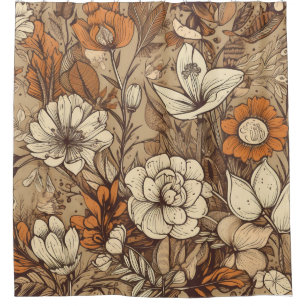 Bohemian Earth Tone Floral Pattern Shower Curtain