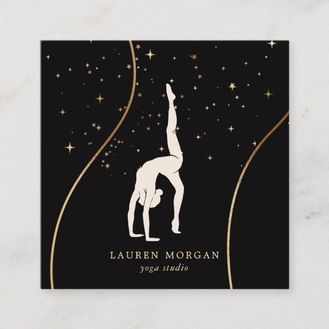 Bohemian Earth Tones Gold Yoga Studio Square Business Card (Front)