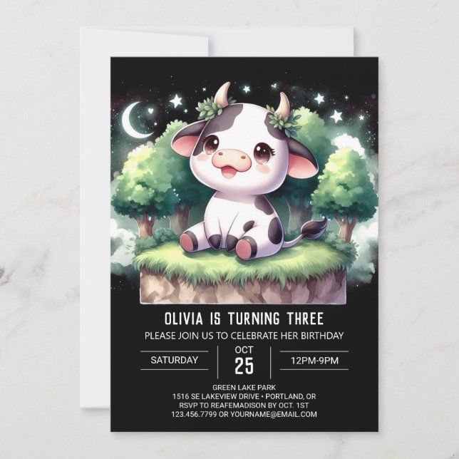 Bohemian Editable Cow Birthday Invitation (Front)