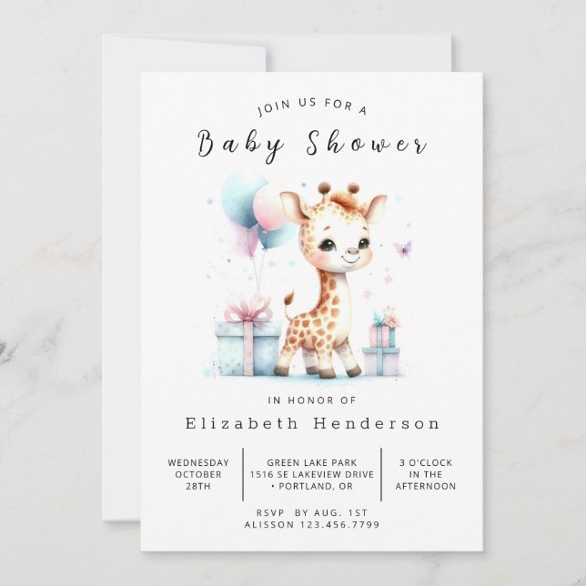 Bohemian Editable Giraffe Baby Shower Invitation (Front)