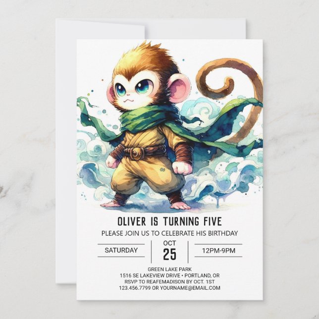 Bohemian Editable Monkey Birthday Invitation (Front)