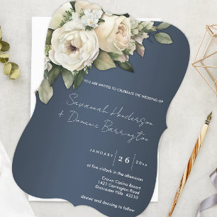 Bohemian Elegance Curved Dusty Blue Wedding Invitation