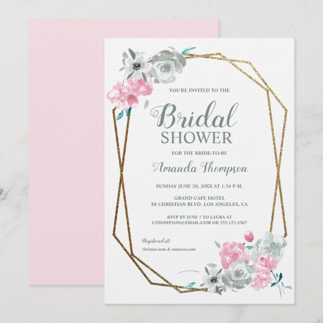 Bohemian Elegance: Gold Geometric & Watercolor Flo Invitation (Front/Back)