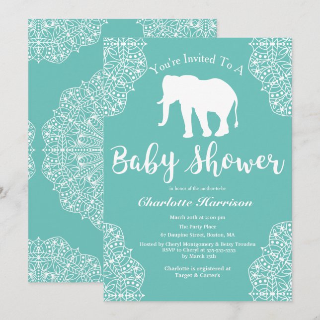 Bohemian Elegant Elephant Mandalas Baby Shower Invitation (Front/Back)
