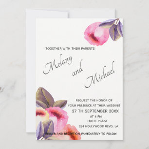 Bohemian elegant modern watercolor tulips invitation